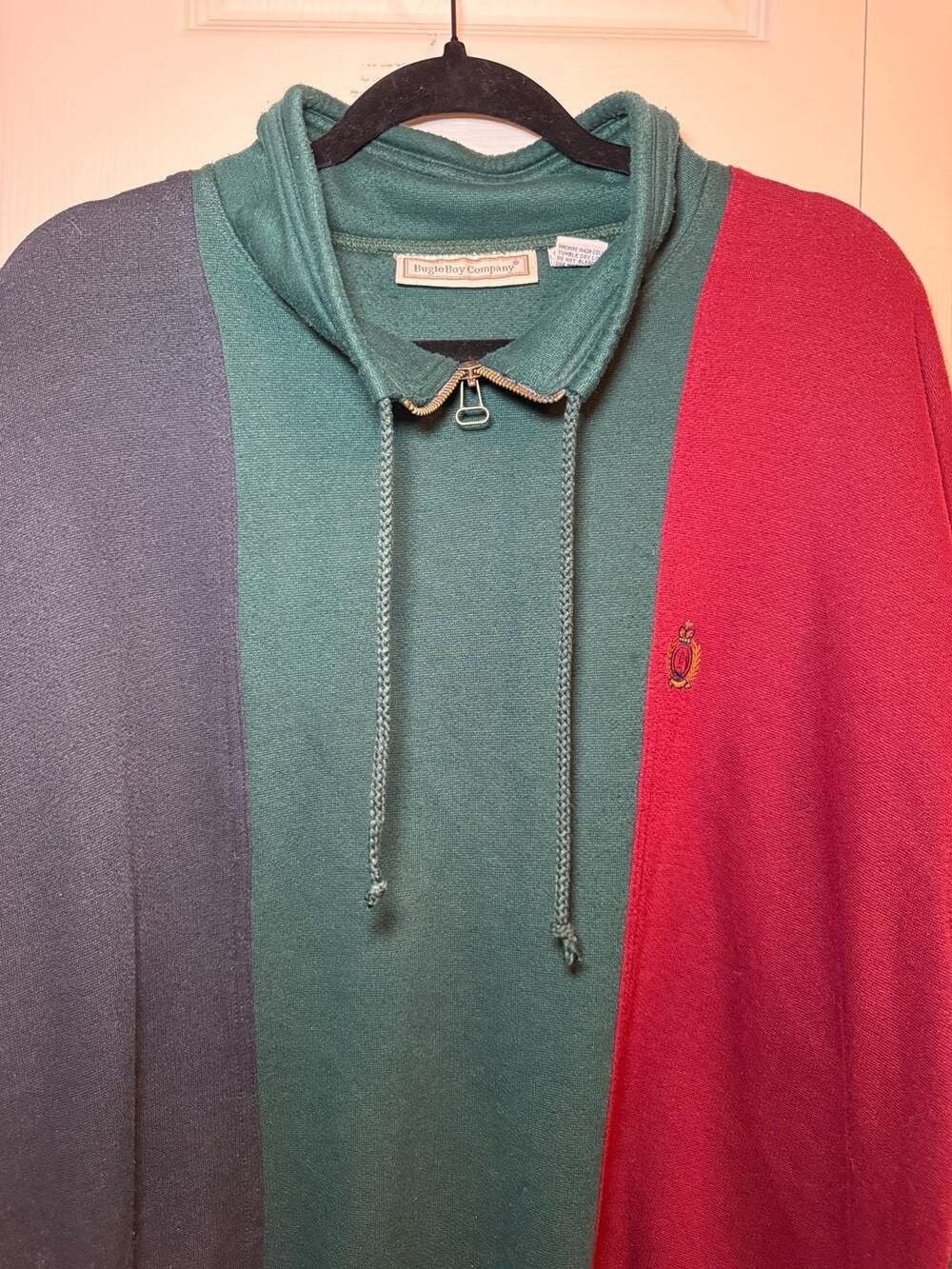 Vintage Bugle Boy Company Colorblock 1/4 Zip Sweatshirt XXL Green Red Blue